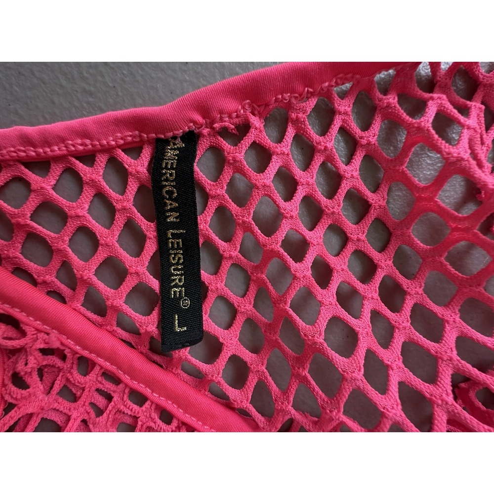 Women Mesh Maxi Cover Up Sz LARGE Neon Pink See Through Summer Dress Beach - Picture 4 of 13